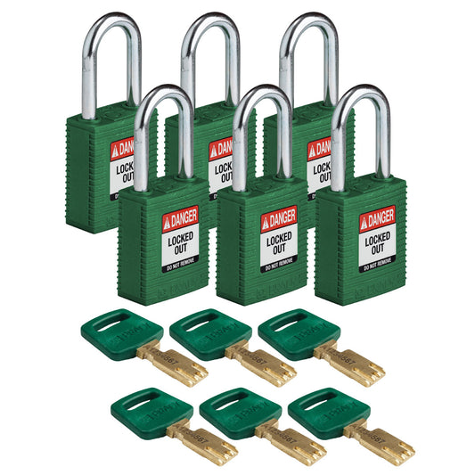 Nylon Padlock 1.5" Steel Shkl KD GN 6PK