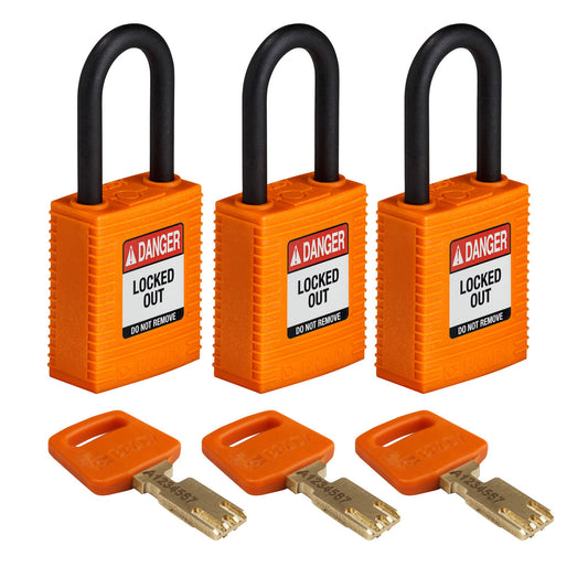 Nylon Padlock 1.5" Plst Shkl KA OR 3PK