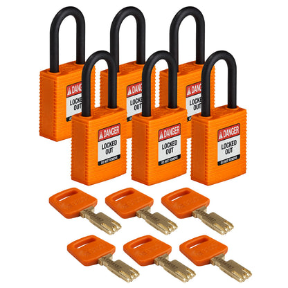 Nylon Padlock 1.5" Plst Shkl KD OR 6PK