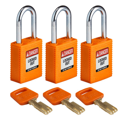 Nylon Padlock 1.5" Steel Shkl KA OR 3PK