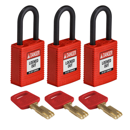 Nylon Padlock 1.5" Plst Shkl KA RD 3PK