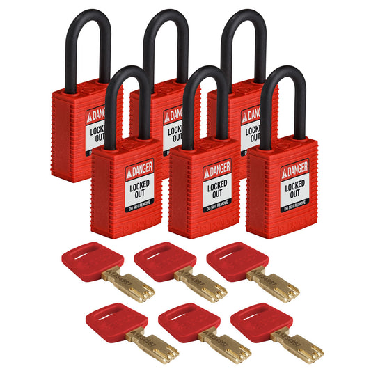 Nylon Padlock 1.5" Plst Shkl KD RD 6PK