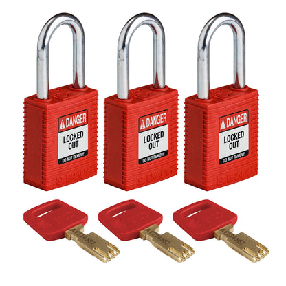 Nylon Padlock 1.5" Steel Shkl KA RD 3PK