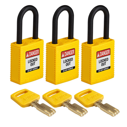 Nylon Padlock 1.5" Plst Shkl KA YL 3PK