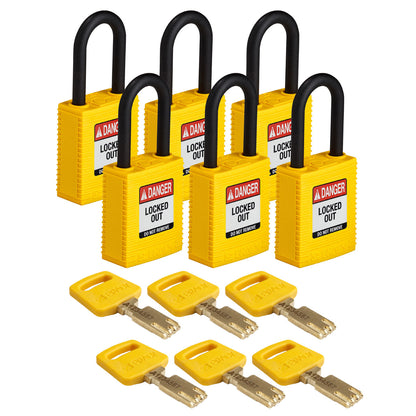 Nylon Padlock 1.5" Plst Shkl KA YL 6PK