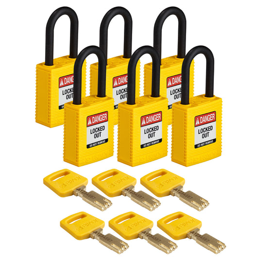 Nylon Padlock 1.5" Plst Shkl KA YL 6PK