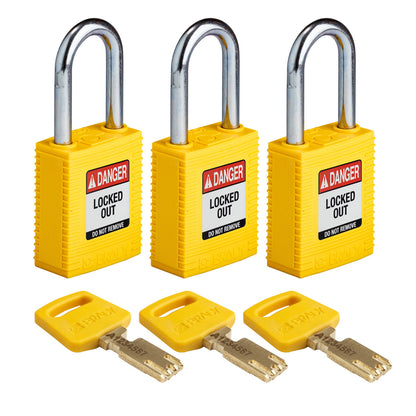 Nylon Padlock 1.5" Steel Shkl KA YL 3PK