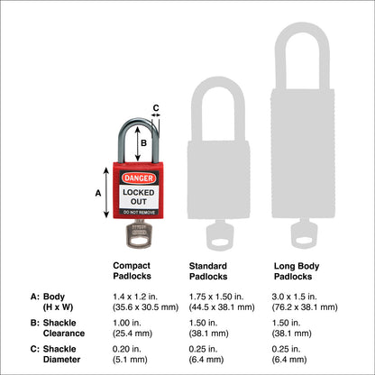 Nylon Padlock 1" Alum Shackle KA BN 3PK