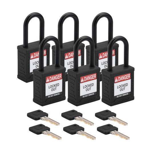 Nylon Padlocks Plastic Shackle BLK KA6pk