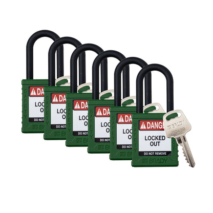 Plastic Padlock 1.5" Shackle KA GN 6PK