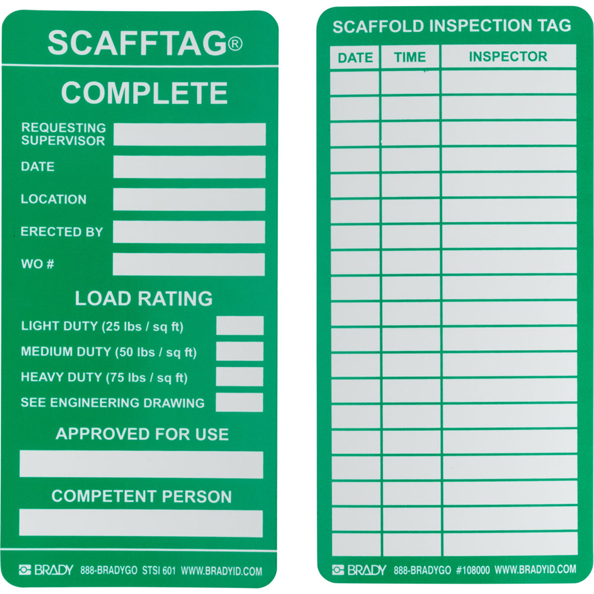 SCAFFTAG INSERTS COMPLETE 100/PK GRN