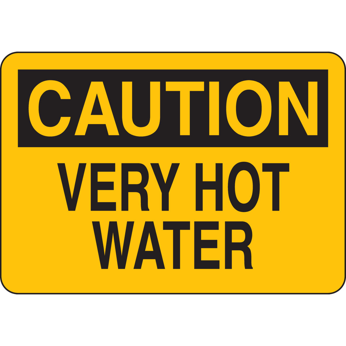 B555 7X10 BLK/YEL CAUTION VERY HOT WATER