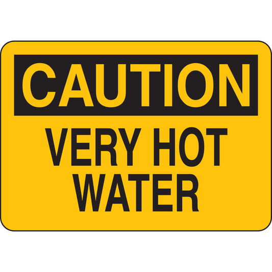 B555 7X10 BLK/YEL CAUTION VERY HOT WATER