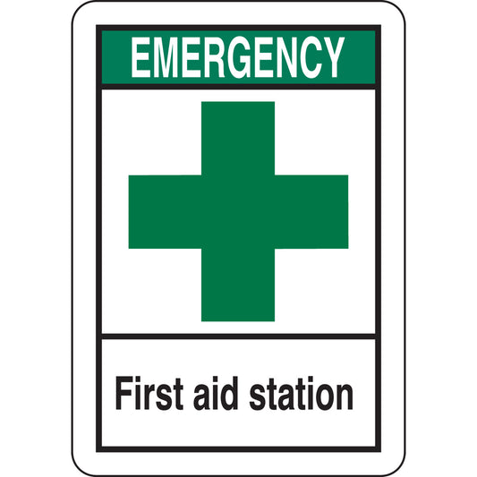 B401 7X10 GRN,BLK/WHT FIRST AID SIGN