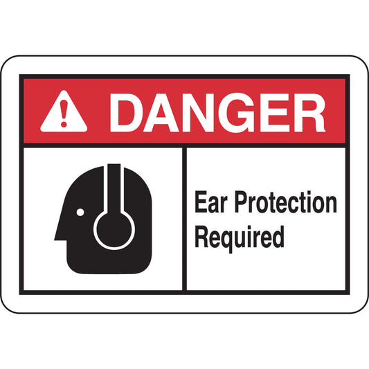 B302 10X7 BLK,RED/WHT EAR PPE SIGN