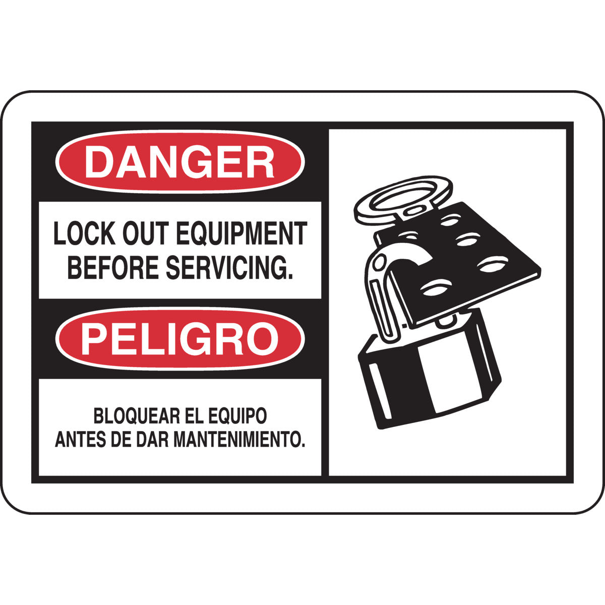 B555 10X14 BLK/RD/WHT BILING/DANGER LOCK