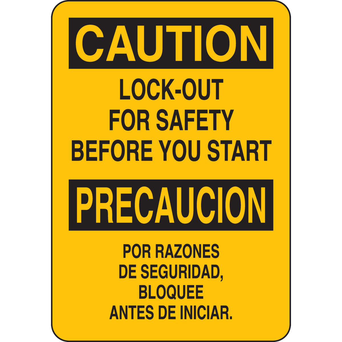 B302 10X7 BLK/YEL BILING/CAUTION LOCK