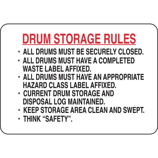 B555 7X10 BLK/RD/WHT DRUM STORAGE RULES