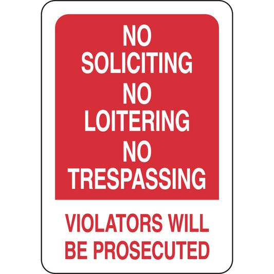 B302 10X7 WHT/RED NO SOLICITING