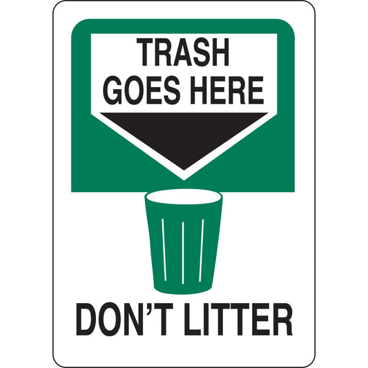 B401 14X10 GRN/BLK/WHT TRASH GOES HERE