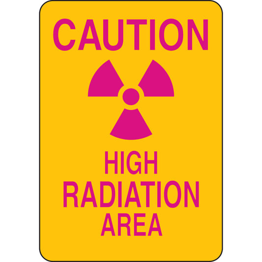 B555 10X7 MAG/YEL CAUTION HIGH RADIATION
