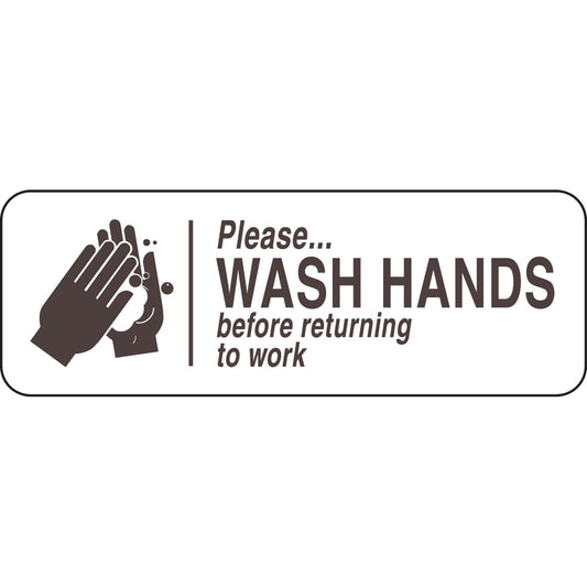B302 3.5X10 BRN/WHT PLEASE WASH HANDS