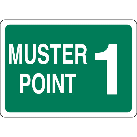 B401 10X14 WHT/GN MUSTER POINT 1 SIGN