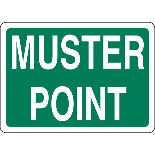 B401 10X14 WHT/GN MUSTER POINT SIGN