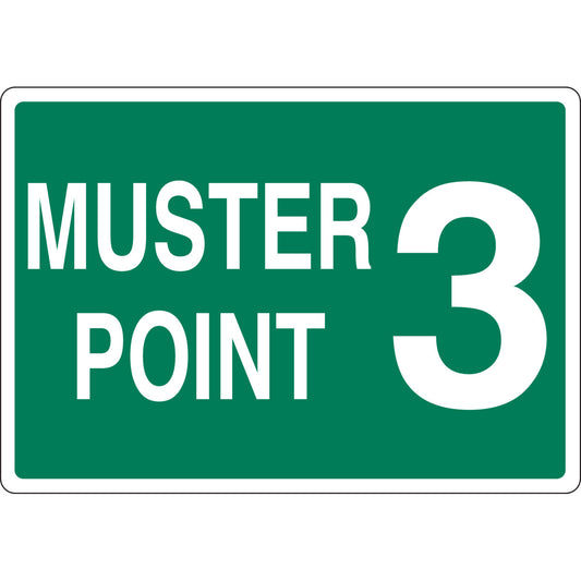 B401 10X14 WHT/GN MUSTER POINT 3 SIGN