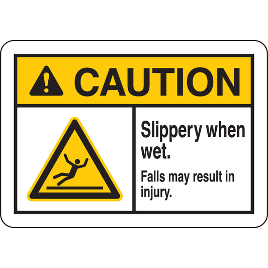 B401 7X10 ANSI BLK,YEL/WHT SLIPPERY WHEN