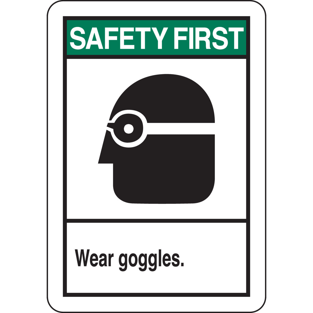 B401 10X7 ANSI BLK,GRN/WHT WEAR GOGGLES
