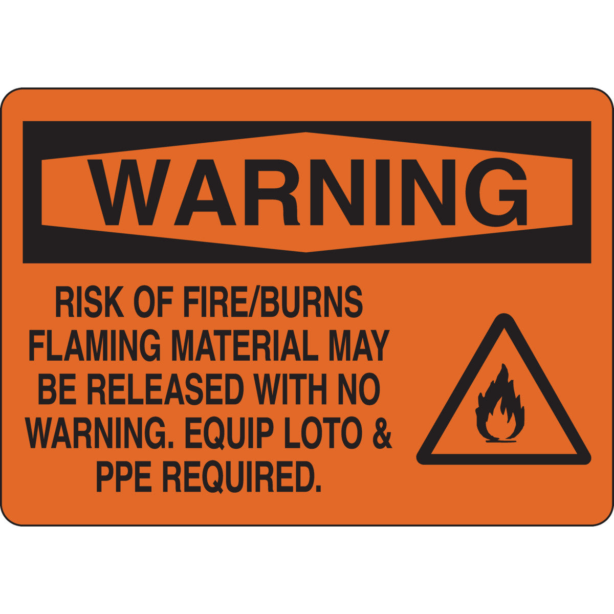 B401,BLK/ORN,10X14,RISK OF FIRE/BURN