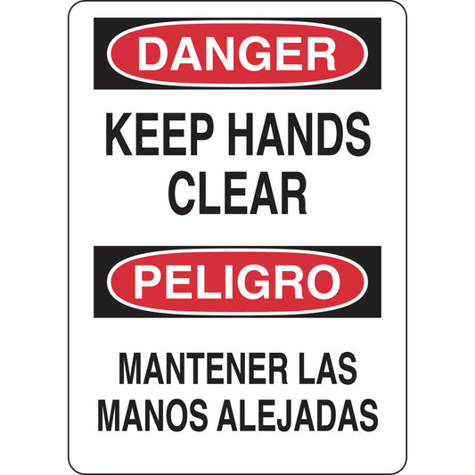 B555 14X10 RD/BK/WT BILINGUAL/KEEP HANDS