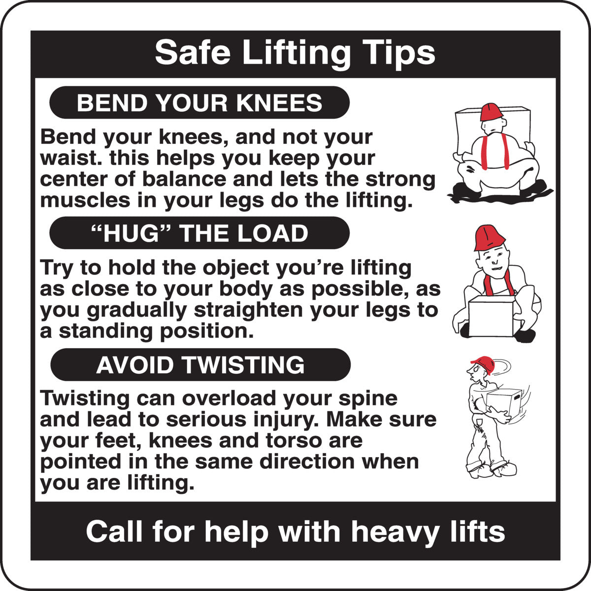 SAFE LIFTING TIPS LABEL