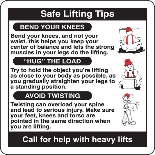 SAFE LIFTING TIPS LABEL