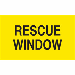 Rescue Window Label: Polyester, Black on Yellow, 4" H x 6" W, Black on Yellow