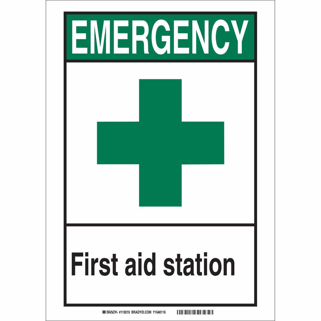 EMERGENCY First Aid Station Sign, 10