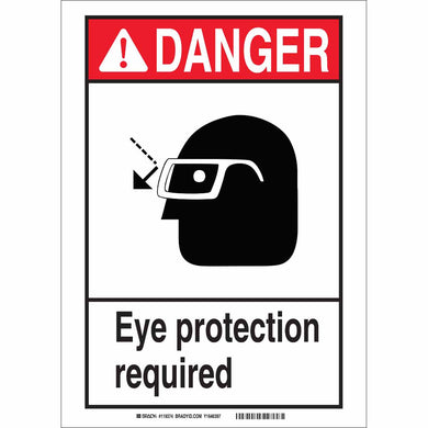 BradyGlo DANGER Eye Protection Required Sign, 14