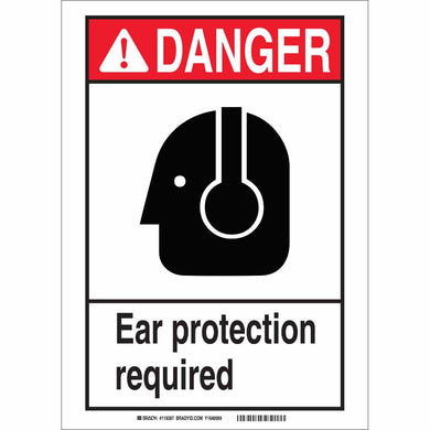 BradyGlo DANGER Ear Protection Required Sign, 14