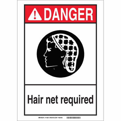 BradyGlo DANGER Hair Net Required Sign, 14