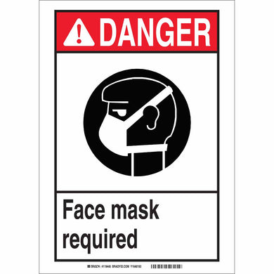 BradyGlo DANGER Face Mask Required Sign, 14