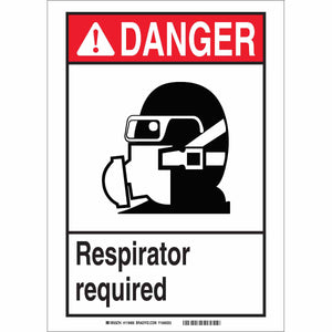 DANGER Respirator Required Sign, 10" H x 7" W x 0.006" D, Polyester
