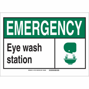 EMERGENCYw/Large Header Eye Wash Station Sign, 7" H x 10" W x 0.006" D, Polyester