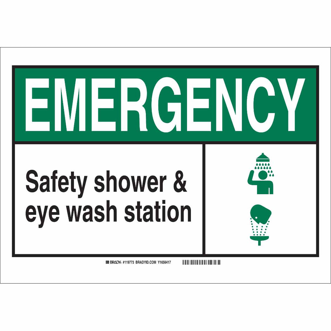 EMERGENCY w/Large Header Safety Shower & Eye Wash Station Sign, 7