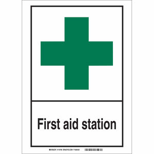 First Aid Station Sign, 10" H x 7" W x 0.006" D, Polyester