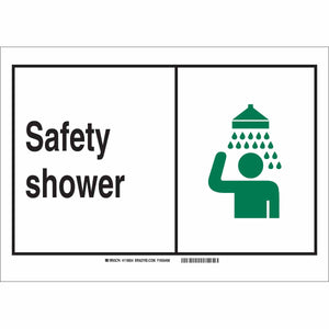 Safety Shower Sign, 7" H x 10" W x 0.006" D, Polyester, Black/Green/White