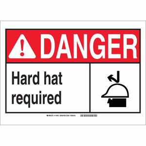 DANGER w/Large Header Hard Hat Required Sign, 7" H x 10" W x 0.006" D, Polyester