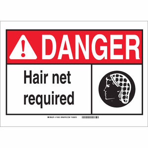DANGER w/Large Header Hair Net Required Sign, 7" H x 10" W x 0.006" D, Polyester