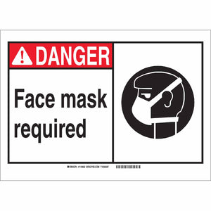 DANGER Face Mask Required Sign, 7" H x 10" W x 0.006" D, Polyester