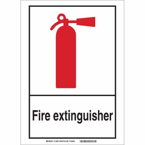 Fire Extinguisher Sign, 10" H x 7" W x 0.006" D, Black/Red/White, Polyester